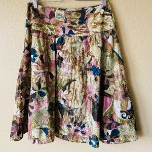 Chico's Silk Flowy Floral Embroidered A Line Skirt